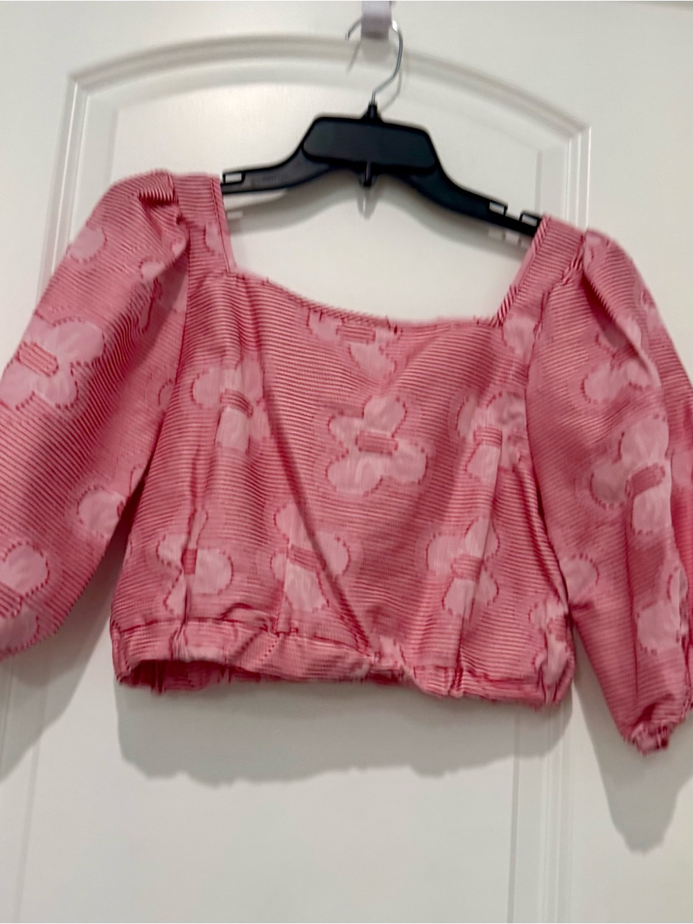 Square Neck Pink Puff Sleeve Crop Top